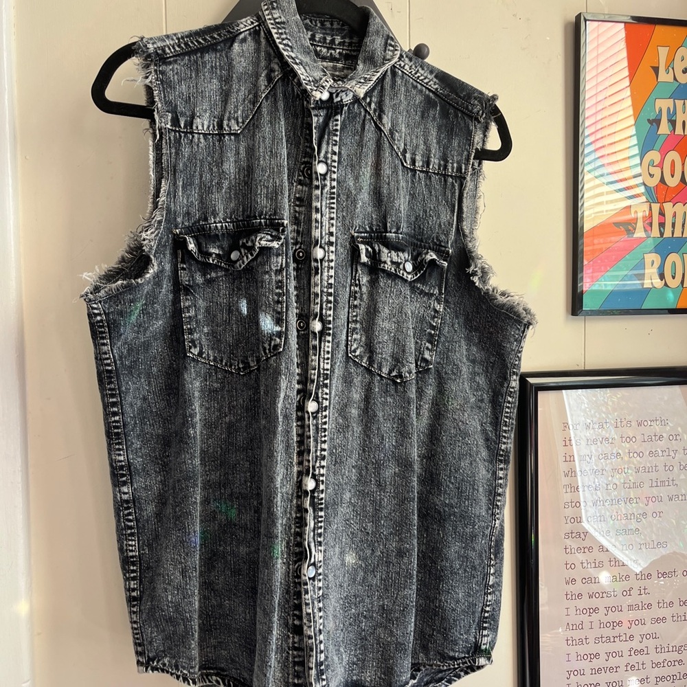 Acid Wash Denim Button-Up Vest